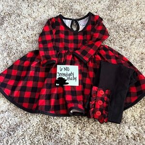 Baby Girls Red & Black Plaid Dress with Matching Black Leggings